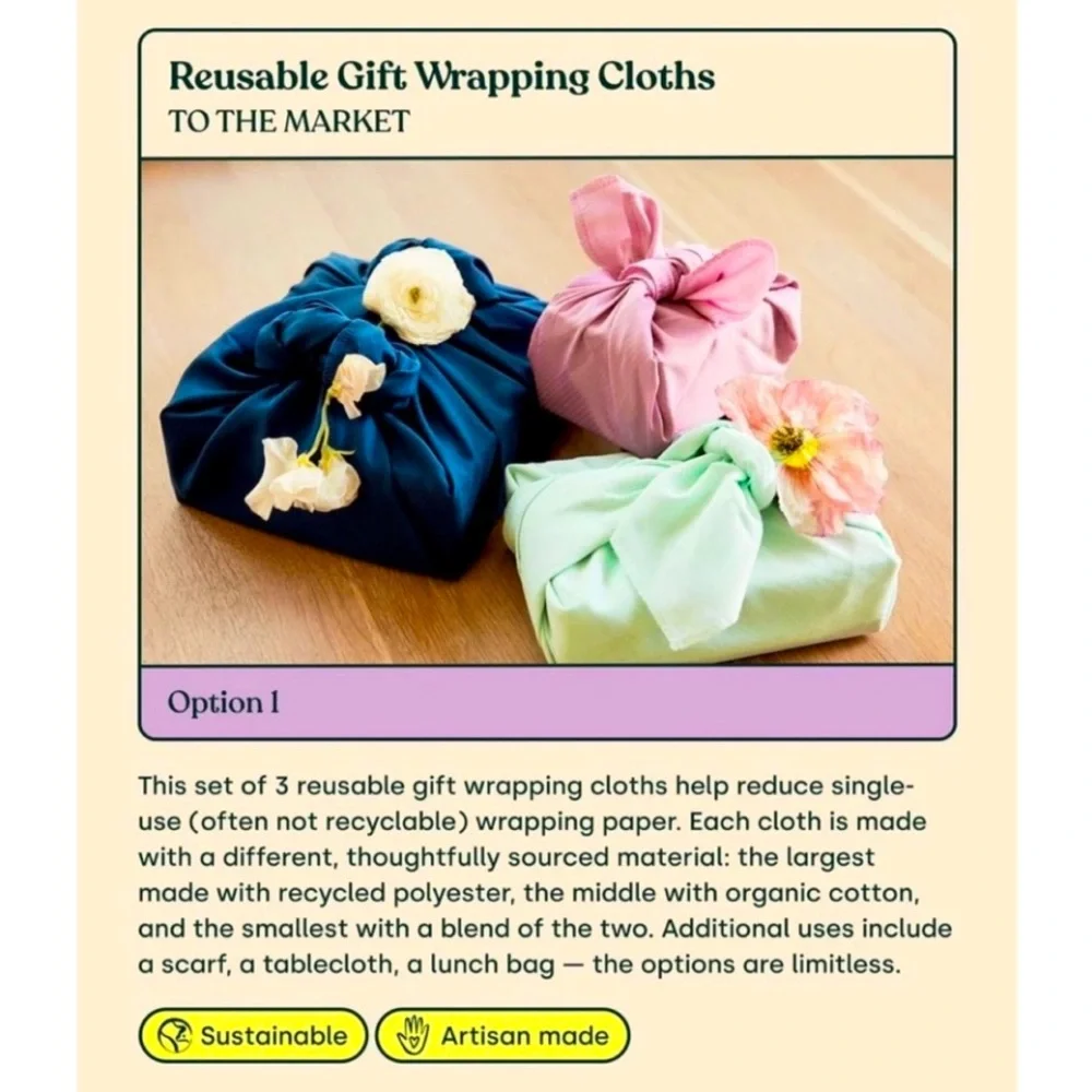 NWT To The Market Reusable Gift Wrapping Cloths - 3 Cloths